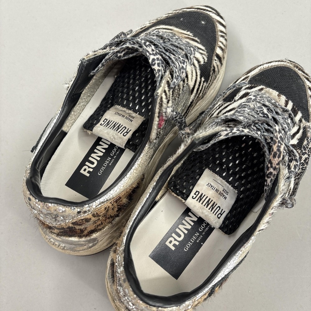 Golden Goose Running Sole Shoes Womens Size 6 Zebra Leopard Pony Hair Sneakers - Picture 13 of 16